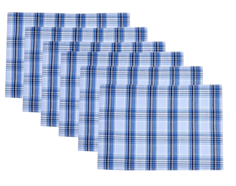 Urban Villa Urban Villa Christmas Placemats Snow Blue Color Checked 100% Cotton Fused Placemats 14''x 20'' Over Sized Set of 6 Use Heavier Quality Christmas Special placemats Quality - Image 1