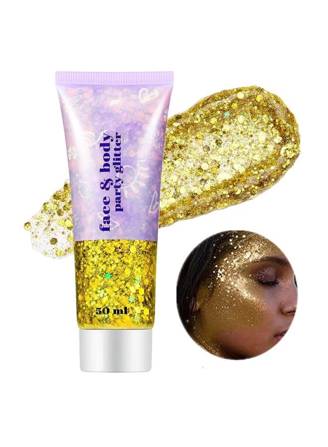 Go Ho Gold Face Body Glitter,Mardi Gras Glitter Makeup Gold Face Paint,Holographic Chunky Sequins Glitters for Eye Lip Hair Nails,Festival Rave Accessories,52g - Image 1