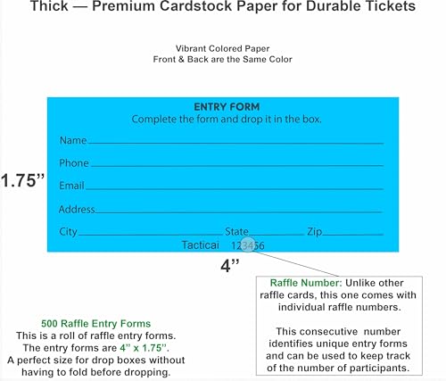 Tacticai 500 Raffle Tickets, Blue (1 of 3 Colors), Raffle Cards, Entry Form with Name, Phone, Email & Address for Events & Prizes - Image 3