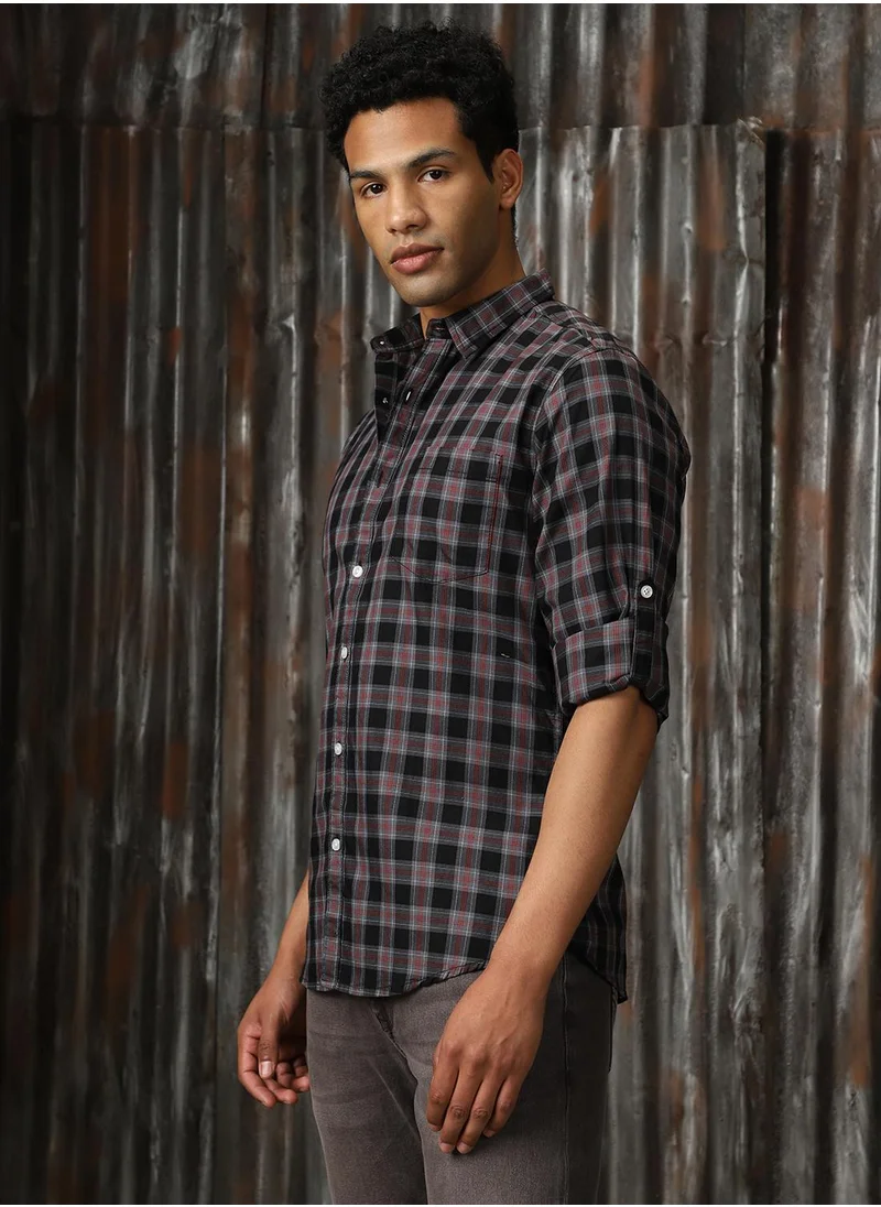 هاي ستار Men's Multicoloured 100% Cotton Checkered Button Down Regular Fit Shirt