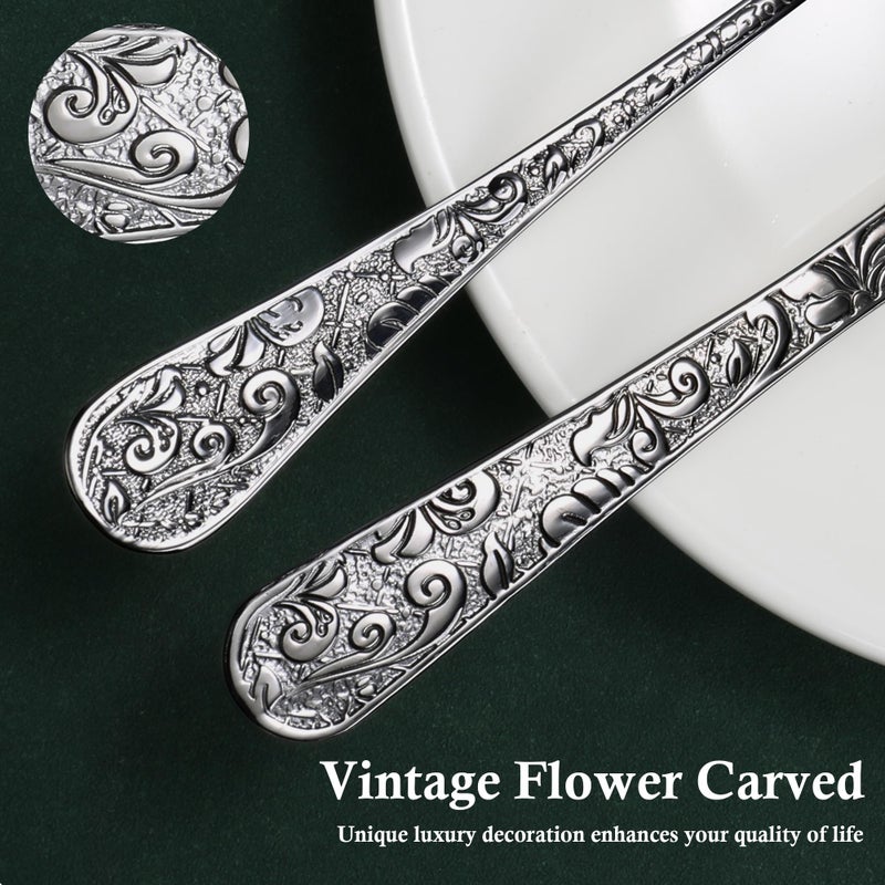 Meythway 40-Piece Vintage Carved Black Silverware Set for 8, Stainless Steel Flatware Set with Knife/Fork/Spoon, Cutlery Set for Home and Kitchen, Utensil Set with Dishwasher Safe - Image 3
