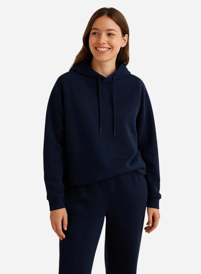 victor and jane Navy Blue Hoodie with Drawstring - 100% Cotton Fleece