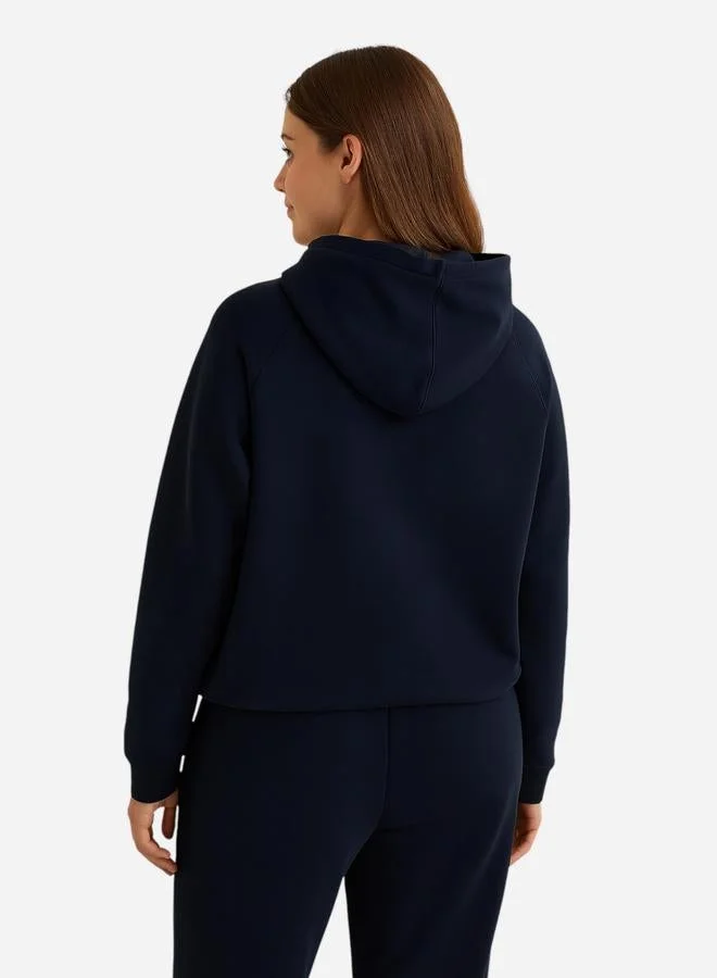 victor and jane Navy Blue Hoodie with Drawstring - 100% Cotton Fleece