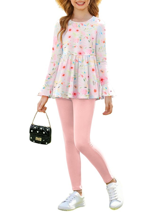 Arshiner Girls Outfit 2 Pcs Set with Pink Floral Print Ruffle Top and Leggings Clothes for Girls 2-10 - Image 5