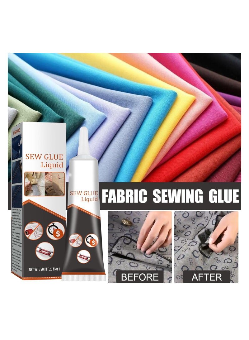 SOLARAE 2PCS Cloth Repair Sew Glue, Instant Sew Glue Bonding Liquid, Quick Dry Multi Fabric Sew Glue, Fabric Glue for Clothing Permanent Washable, for Clothing Cotton Flannel Denim Leather, 50ml - Image 2