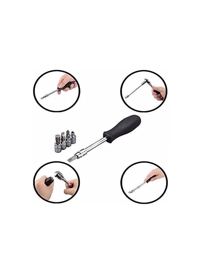 PROMASS 46 قطعة 1/4 بوصة مجموعة أدوات إصلاح مفاتيح ربط عزم الدوران بار تمديد بتات إصلاح السيارات متعددة الوظائف مجموعة أدوات يدوية (أحمر) - Image 5