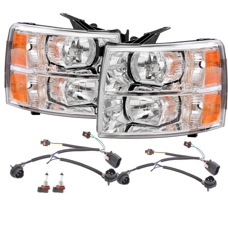 Headlights with Bulb Wiring Harness compatible with 200713 Chevy Silverado 1500 0714 Silverado 2500 HD 3500 HD Headlights Assembly Headlamp
