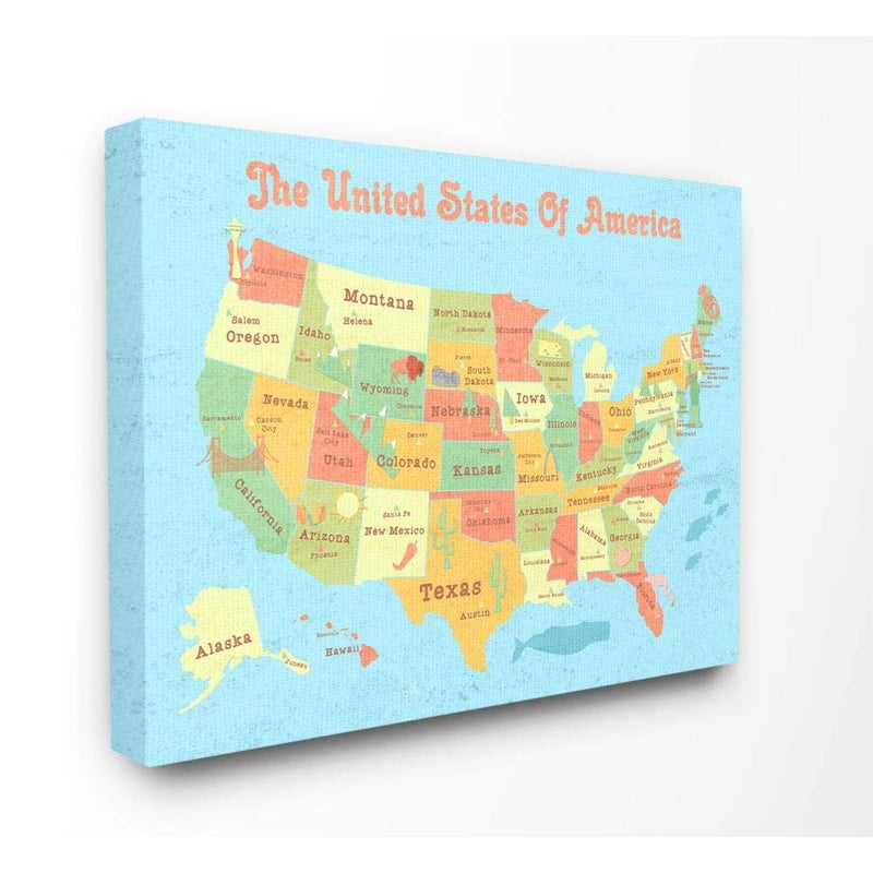 Stupell Industries United States of America USA Kids Map XXL Stretched Canvas Wall Art Proudly Made in USA