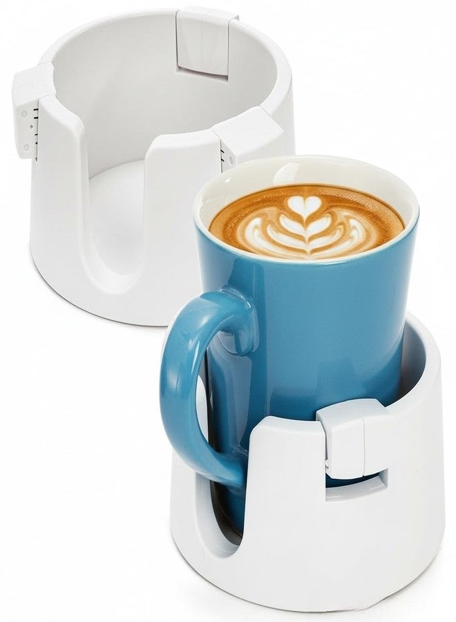 Mezchi 2 Pack Anti Spill Cup Holders, Adhesive Desk Cup Holder, Adjustable Plastic Drink Holder for Desk, Non Tipping Coaster Cup Holder for Office, Home, Desktop, Table (White) - Image 1