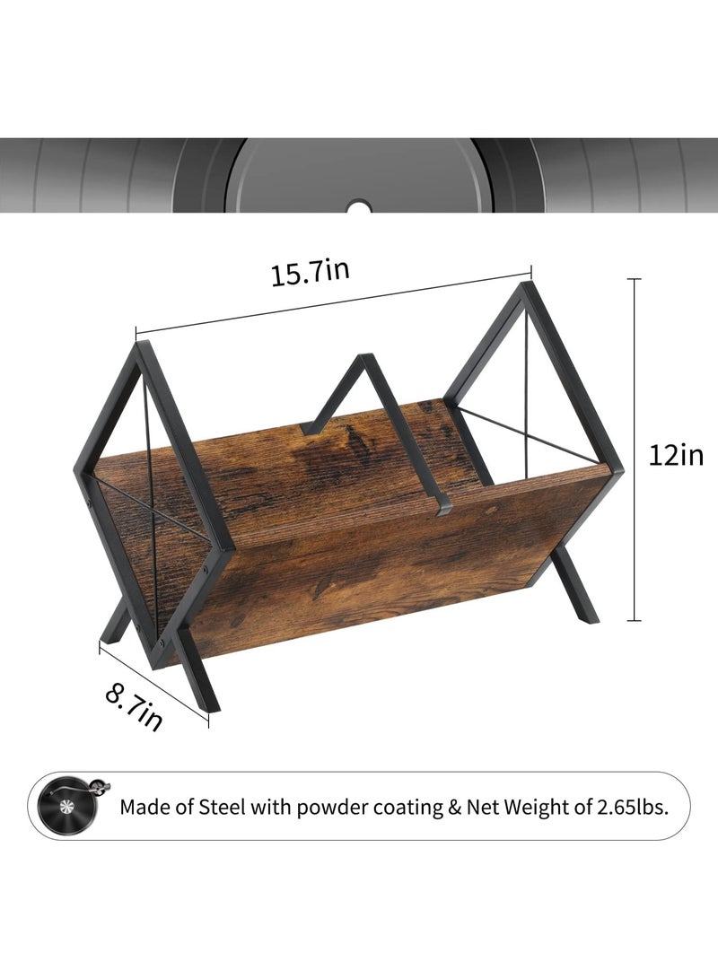 NANAO حامل أسطوانات الفينيل، رف تخزين أسطوانات الفينيل 80-100 LP، عرض أسطوانات الفينيل سهل التجميع، منظم بأسلوب ريترو للمجلات والكتب والملفات والألبومات (بني ريفي، طبقة واحدة) - Image 3