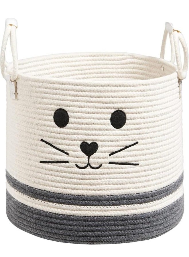 DOLCE CASA Kids Lid Basket With Beautiful Characters - Rope Storage Basket For Baby Diaper, Stuffed Animal Storage Bin Rope Basket For Kids Toy, Baby Laundry Baskets with Lid. (Cat Laundry Basket) - Image 1