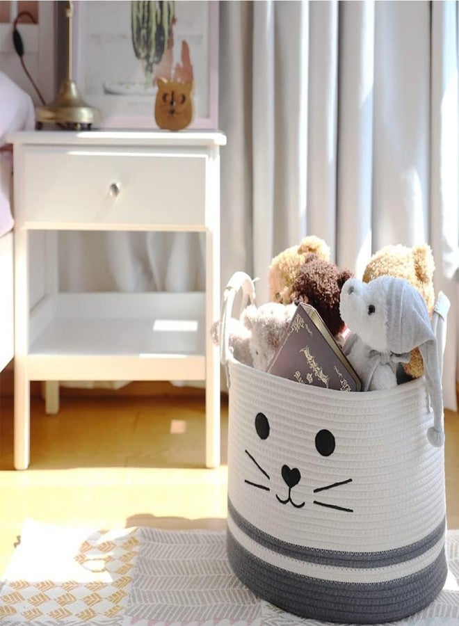 DOLCE CASA Kids Lid Basket With Beautiful Characters - Rope Storage Basket For Baby Diaper, Stuffed Animal Storage Bin Rope Basket For Kids Toy, Baby Laundry Baskets with Lid. (Cat Laundry Basket) - Image 3