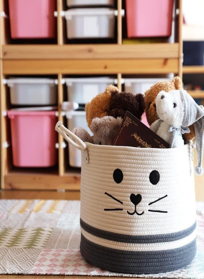 DOLCE CASA Kids Lid Basket With Beautiful Characters - Rope Storage Basket For Baby Diaper, Stuffed Animal Storage Bin Rope Basket For Kids Toy, Baby Laundry Baskets with Lid. (Cat Laundry Basket) - Image 4