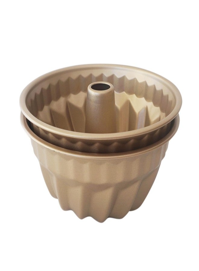 LoveDeal 7 Inch Fluted Tube Cake Pan, Carbon Steel Nonstick Kugelhopf Baking Mold, 36OZ Capacity Midsize Gold Cake Pans, 2Pcs - Image 4