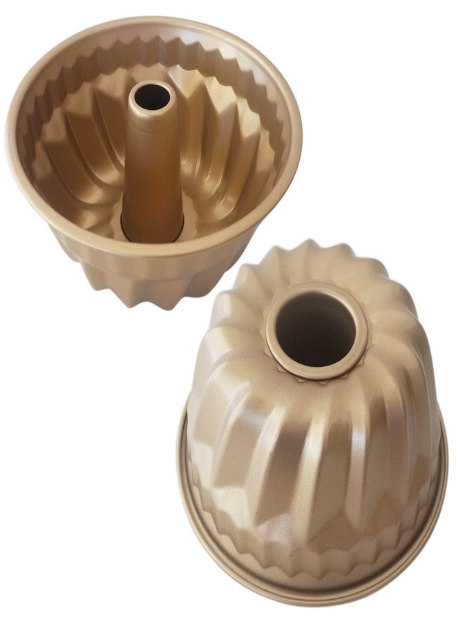 LoveDeal 7 Inch Fluted Tube Cake Pan, Carbon Steel Nonstick Kugelhopf Baking Mold, 36OZ Capacity Midsize Gold Cake Pans, 2Pcs - Image 1