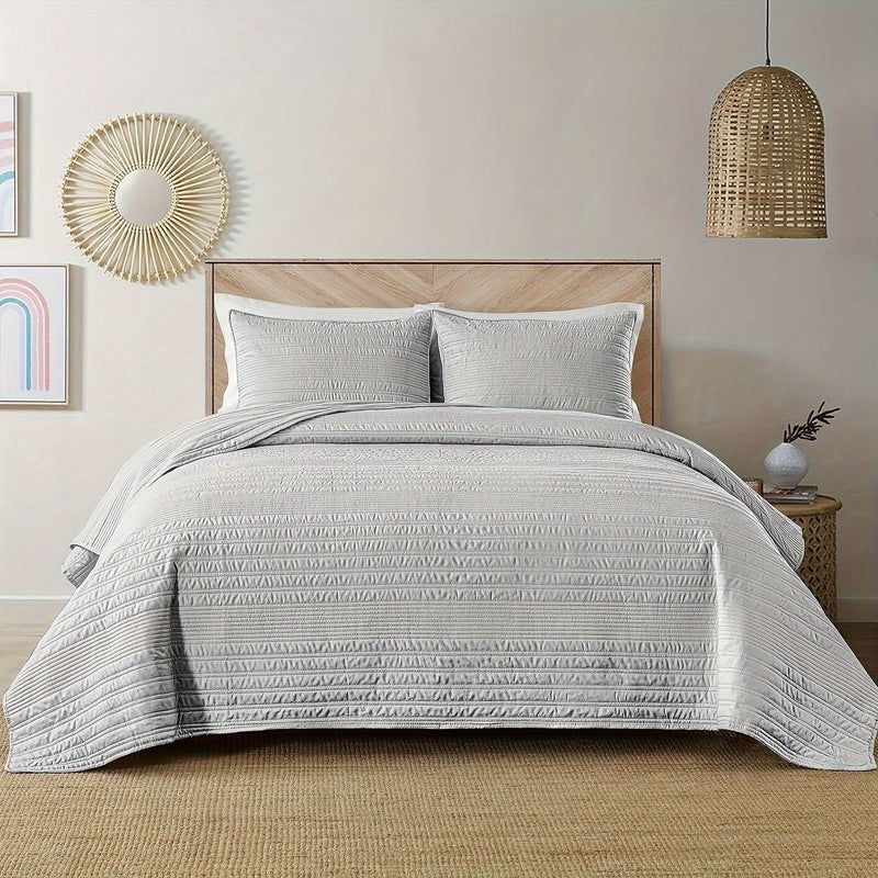Ultrasonic Technology Ultra Light Irregular Silver Monochrome Embossed Bed Cover Set Twin Size 86.61 Inch By 94.49 Inch With 2 Pillowcases Soft Breathable Comfortable Bedding For Bedroom Dormitory - Image 4