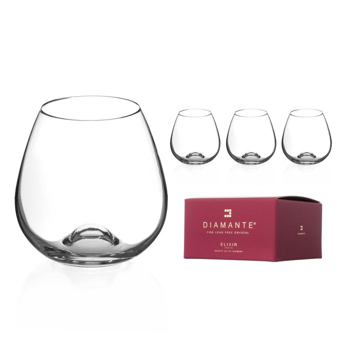 STEMLESS WINE GLASSES SET OF 4 AURIS UNDECORATED CRYSTAL WINE GLASSES WITH NO STEM STEMLESS GIN GLASSES BOX OF 4 IN GIFT BOX