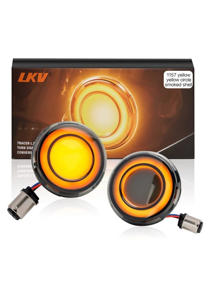 LKV 1157 Front Motorcycle LED Turn Signals Light 2 Inch Bullet Smoked Lens Compatible for Harley Davidson Touring Dyna Softail Sportster Street Glide Road Glide Iron 883 Road King - Image 1