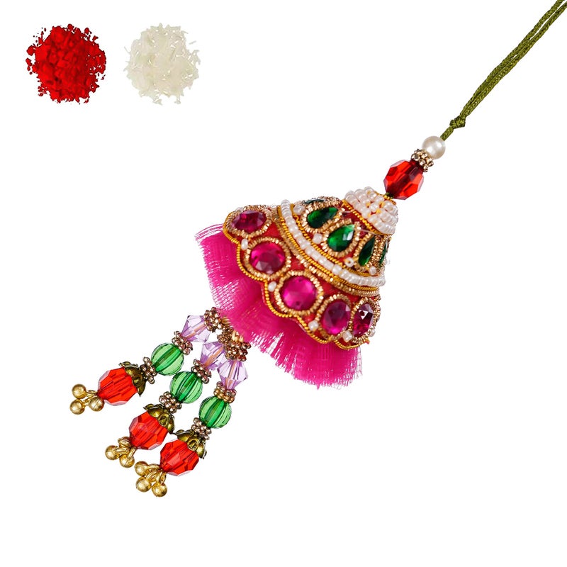 iinfinize Womens Rakhi Lumba Hanging Rakhi For Bhabhi Traditional Hand Crafted Cultural Chuda Jhumar Rakhi Celebration Premium Lumba With Roli Chawal - Image 1