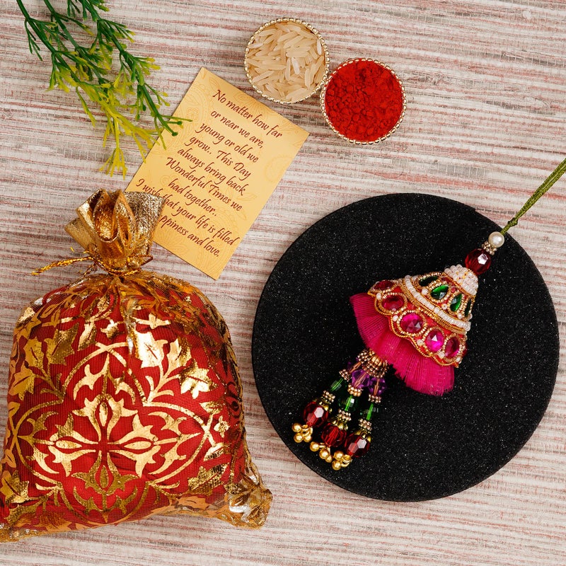 iinfinize Womens Rakhi Lumba Hanging Rakhi For Bhabhi Traditional Hand Crafted Cultural Chuda Jhumar Rakhi Celebration Premium Lumba With Roli Chawal - Image 2