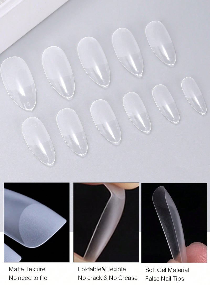 550pcs Almond Soft Gel Nail Tips - Semi-Frosted Transparent Press-On Nails for DIY & Salon, Easy to Use with UV Gel, French Design Artificial Nails, 12 Sizes with Storage Box, Nail Extension, Medium Almond - Image 5