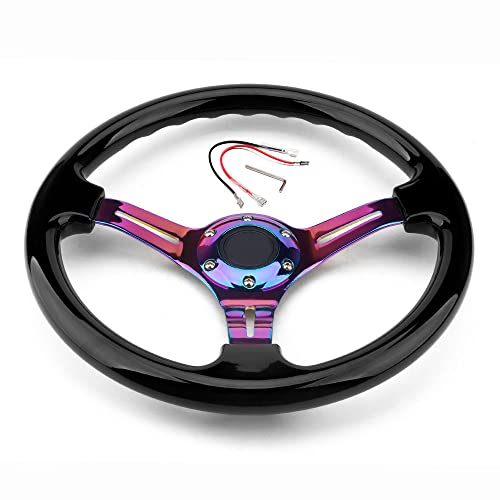 YEHICY 6 bolt Car Racing Steering Wheel Rainbow Neo Chrome frame Spokes Universal Aftermarket Steering Wheel Fit Car and Simulation Pc Game - Image 1