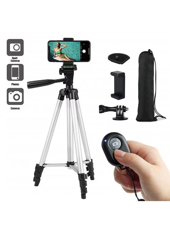 ZERIFAM Camera Tripod, 100cm Portable Tripod Stand with Phone Mount, Aluminum, Includes Travel Bag and Remote, for DSLR, SLR, Phone - Image 1