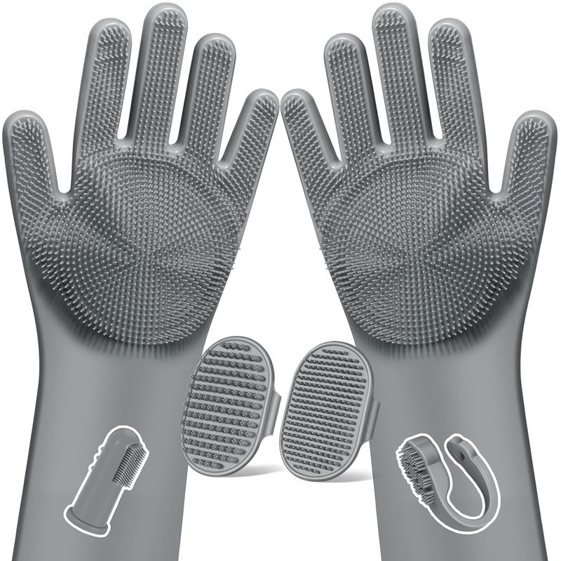 Augwind 6PCS Pet Grooming Kit for Dogs,Cats and Horses | Dog Washing Gloves | Dog Bath Brush | Dog Bath Gloves | Dog Shampoo Brush | Pet Grooming Gloves | Dog Bath Supplies (Grey) - Image 1