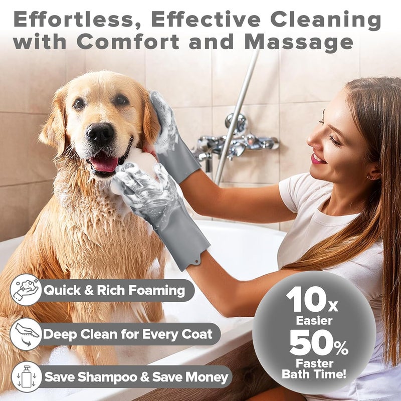 Augwind 6PCS Pet Grooming Kit for Dogs,Cats and Horses | Dog Washing Gloves | Dog Bath Brush | Dog Bath Gloves | Dog Shampoo Brush | Pet Grooming Gloves | Dog Bath Supplies (Grey) - Image 2