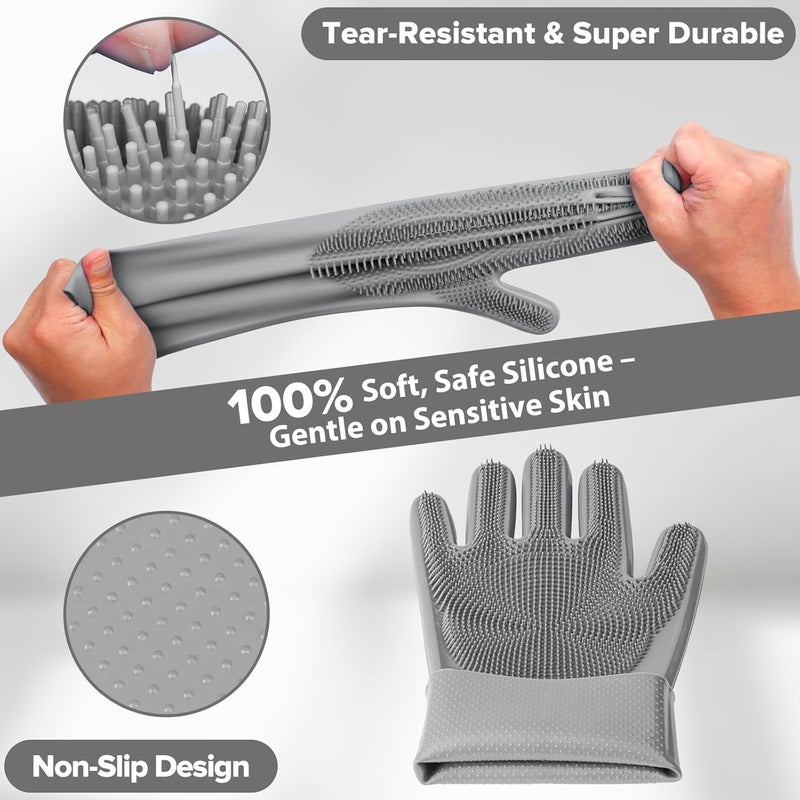 Augwind 6PCS Pet Grooming Kit for Dogs,Cats and Horses | Dog Washing Gloves | Dog Bath Brush | Dog Bath Gloves | Dog Shampoo Brush | Pet Grooming Gloves | Dog Bath Supplies (Grey) - Image 4