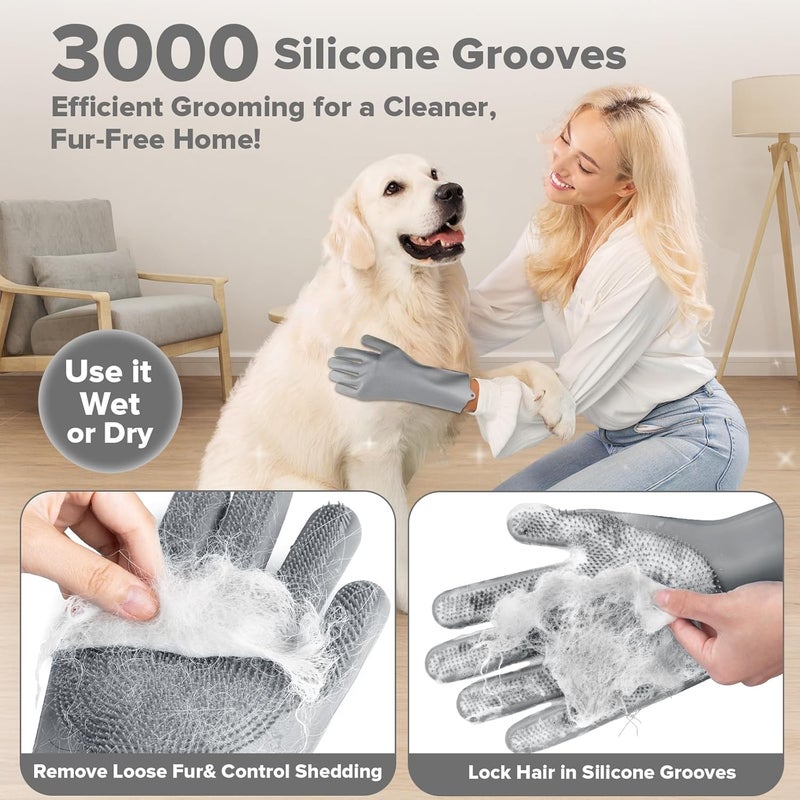 Augwind 6PCS Pet Grooming Kit for Dogs,Cats and Horses | Dog Washing Gloves | Dog Bath Brush | Dog Bath Gloves | Dog Shampoo Brush | Pet Grooming Gloves | Dog Bath Supplies (Grey) - Image 3