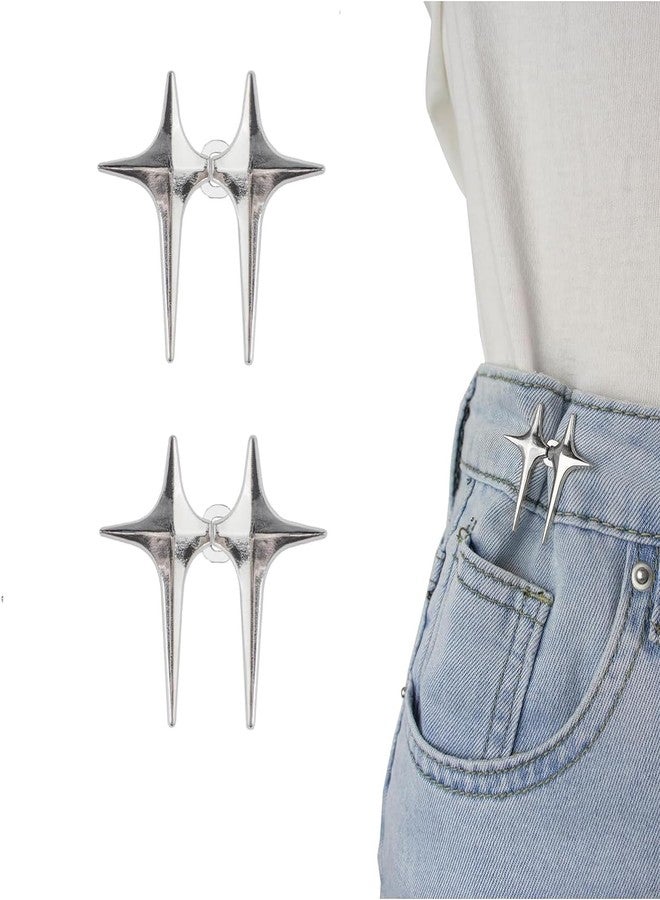 MGNLR Instant Jeans Button Pins Waist Tightener Set, Make The Waist Fit for Skirt Pants Robe, No Sewing Required Adjustable Waist Buckle for Loose Jeans Pants (2 pcs Silver Star) - Image 1