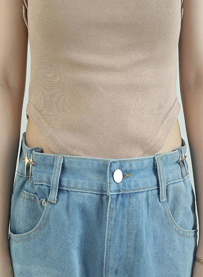 MGNLR Instant Jeans Button Pins Waist Tightener Set, Make The Waist Fit for Skirt Pants Robe, No Sewing Required Adjustable Waist Buckle for Loose Jeans Pants (2 pcs Silver Star) - Image 5