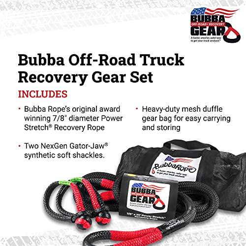 Bubba Rope Off-Road Truck Recovery Gear Set – Heavy-Duty Vehicle Tow Kit: Power Stretch Recovery Rope, 7/8” x 30’ - NexGen PRO Gator-Jaw Synthetic Shackles, 3/8” x 6.5” - Red - Image 2