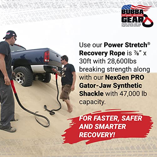 Bubba Rope Off-Road Truck Recovery Gear Set – Heavy-Duty Vehicle Tow Kit: Power Stretch Recovery Rope, 7/8” x 30’ - NexGen PRO Gator-Jaw Synthetic Shackles, 3/8” x 6.5” - Red - Image 3
