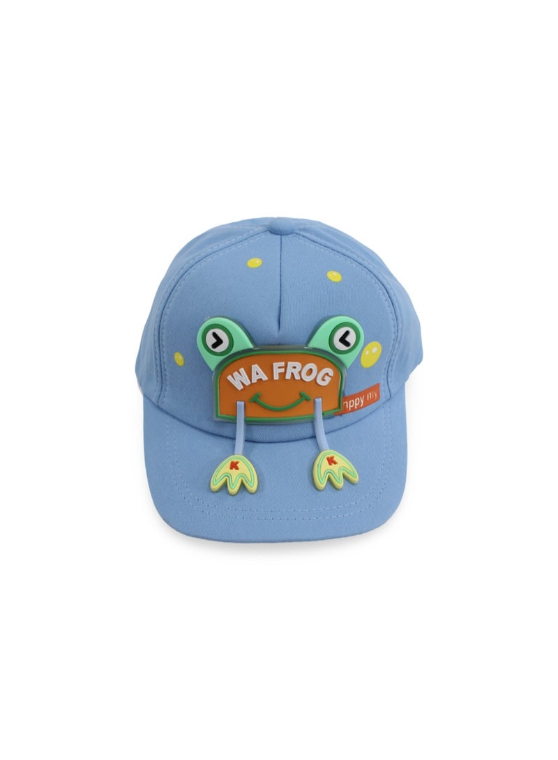 Fancy Boys Cotton Cap – Baby Blue with Frog Design - Image 1