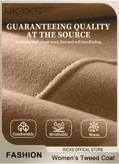 RIOXS Women's Notch Lapel Double Breasted Wool Blend Mid Long Coat, Stylish Warm Tweed Coat with One Button and 2 Pockets, Winter Midi Long Pea Coat, Good for Business or Casual Style  - Image 4