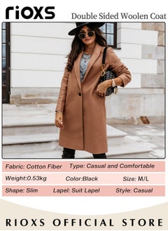 Women's Notch Lapel Double Breasted Wool Blend Mid Long Coat, Stylish Warm Tweed Coat with One Button and 2 Pockets, Winter Midi Long Pea Coat, Good for Business or Casual Style - pzsku/Z96A9530F6EB9F2BFBA99Z/45/_/1720599077/d30462a2-4b94-4816-91b7-6a04b50219ad