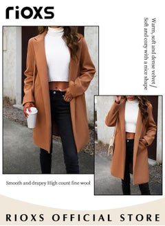 Women's Notch Lapel Double Breasted Wool Blend Mid Long Coat, Stylish Warm Tweed Coat with One Button and 2 Pockets, Winter Midi Long Pea Coat, Good for Business or Casual Style - pzsku/Z96A9530F6EB9F2BFBA99Z/45/_/1720599079/af75a8a9-a78c-4f9b-b0b8-061b00d67d21