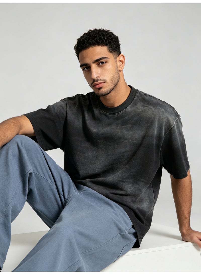 زارا ZARA Men’s Vintage Washed Faded Black Oversized Short Sleeve T-Shirt - Image 4