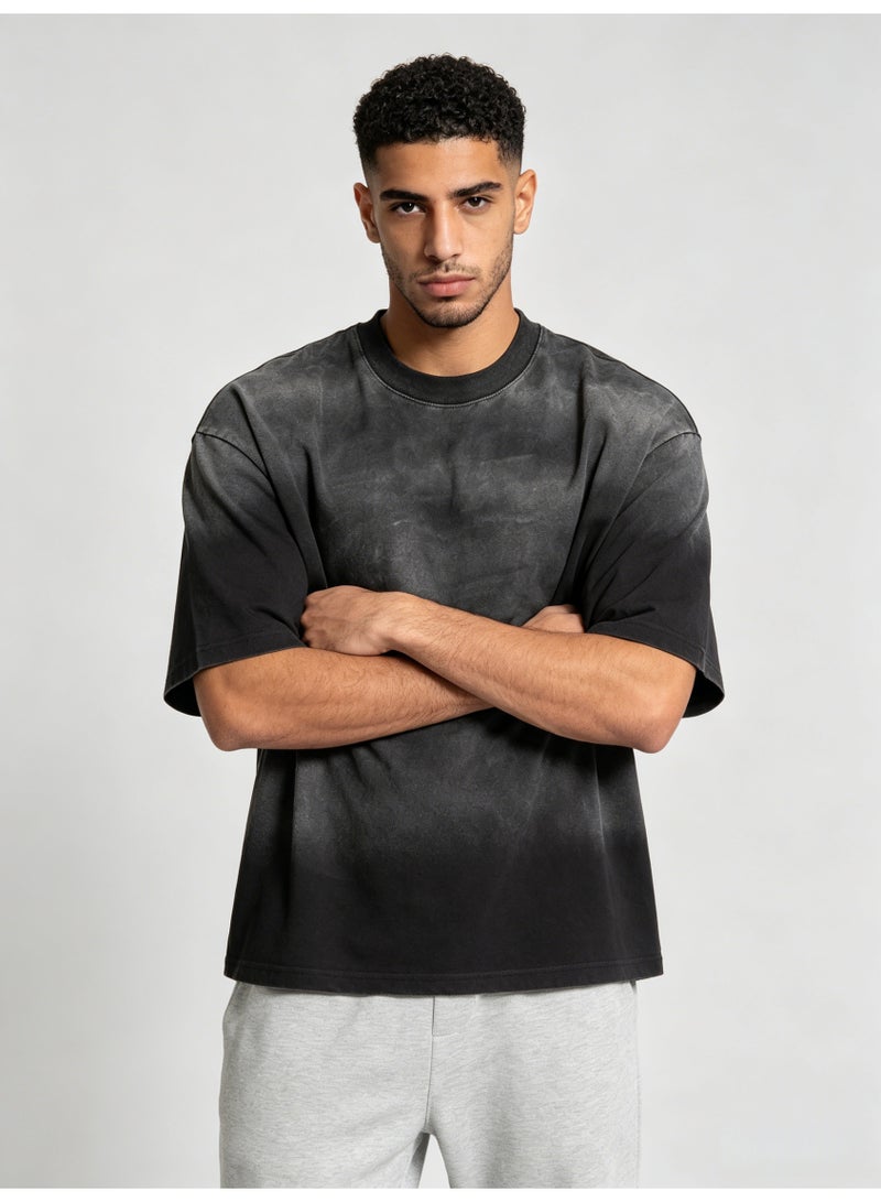 زارا ZARA Men’s Vintage Washed Faded Black Oversized Short Sleeve T-Shirt - Image 3