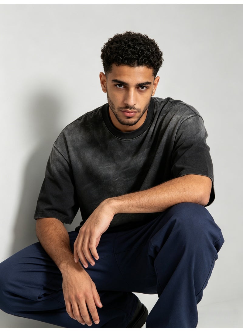 زارا ZARA Men’s Vintage Washed Faded Black Oversized Short Sleeve T-Shirt - Image 2