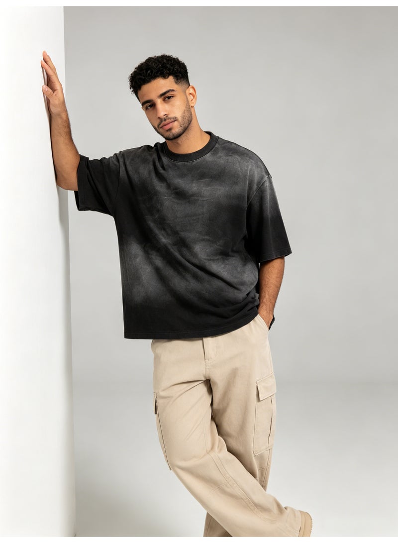 زارا ZARA Men’s Vintage Washed Faded Black Oversized Short Sleeve T-Shirt - Image 5
