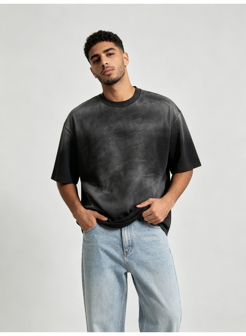زارا ZARA Men’s Vintage Washed Faded Black Oversized Short Sleeve T-Shirt - Image 1
