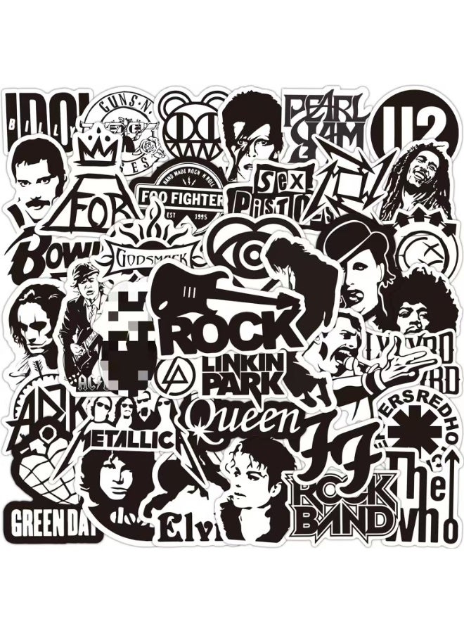 NIBEMINENT 50 Pcs ROCK Punk band Deco Kit Waterproof Stickers, High Definition Printing Bright Colors, Suitable for Laptop Skateboard Luggage Water Bottle Guitar DIY - Image 1