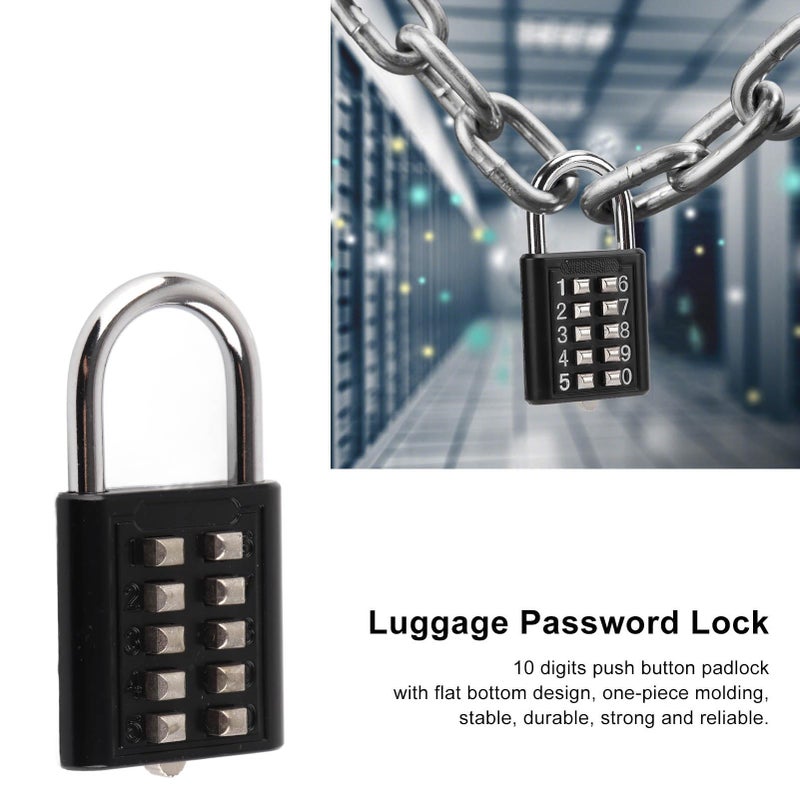Black 10 Digit Combination Padlock Push Button Lock for Gym Gate Cabinet Toolbox - Image 5