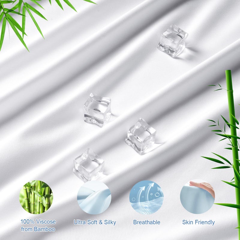 PHF 100% Rayon Derived from Bamboo Cooling Fitted Sheet Queen Size for Hot Sleeper  16"" Deep Pocket  2.5cm Wider Strong Elastic Easy Fit  Breathable Silky Soft  60""x 80"" White  No Pillowcases - Image 2