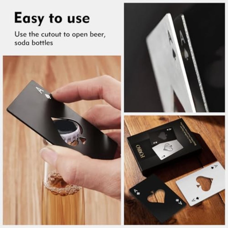 4 Pcs Credit Card Bottle Openers, 2 Black and 2 Silver Ace of Spades Bottle Opener, Stainless Steel Beer Opener for Wallet Pocket - Image 3