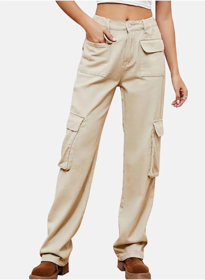 يونيكي Beige Denim Cargo Pants