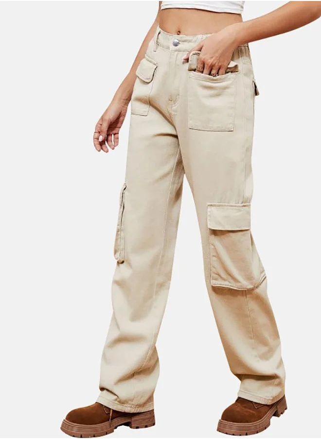 YUNIQEE Beige Denim Cargo Pants